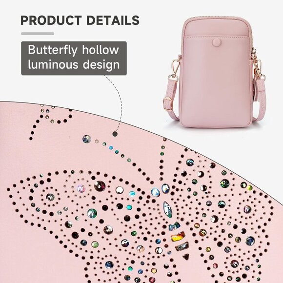 Stylish Pink Mini Crossbody Purse with Butterfly Motif - Perfect for Essentials - Picture 4 of 6
